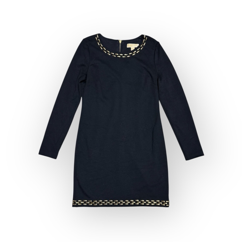 008 MICHAEL KORS Women's Long Sleeve Gold Studded Mini Dress, Sz 8, Black